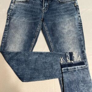 Silver Jeans Women's Distressed Indigo Skinny Jeans